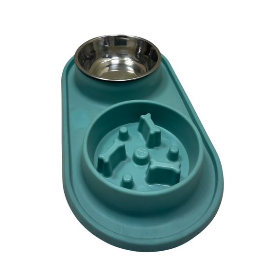 Double Silicone Pet Bowl with Stainless Steel Inserts