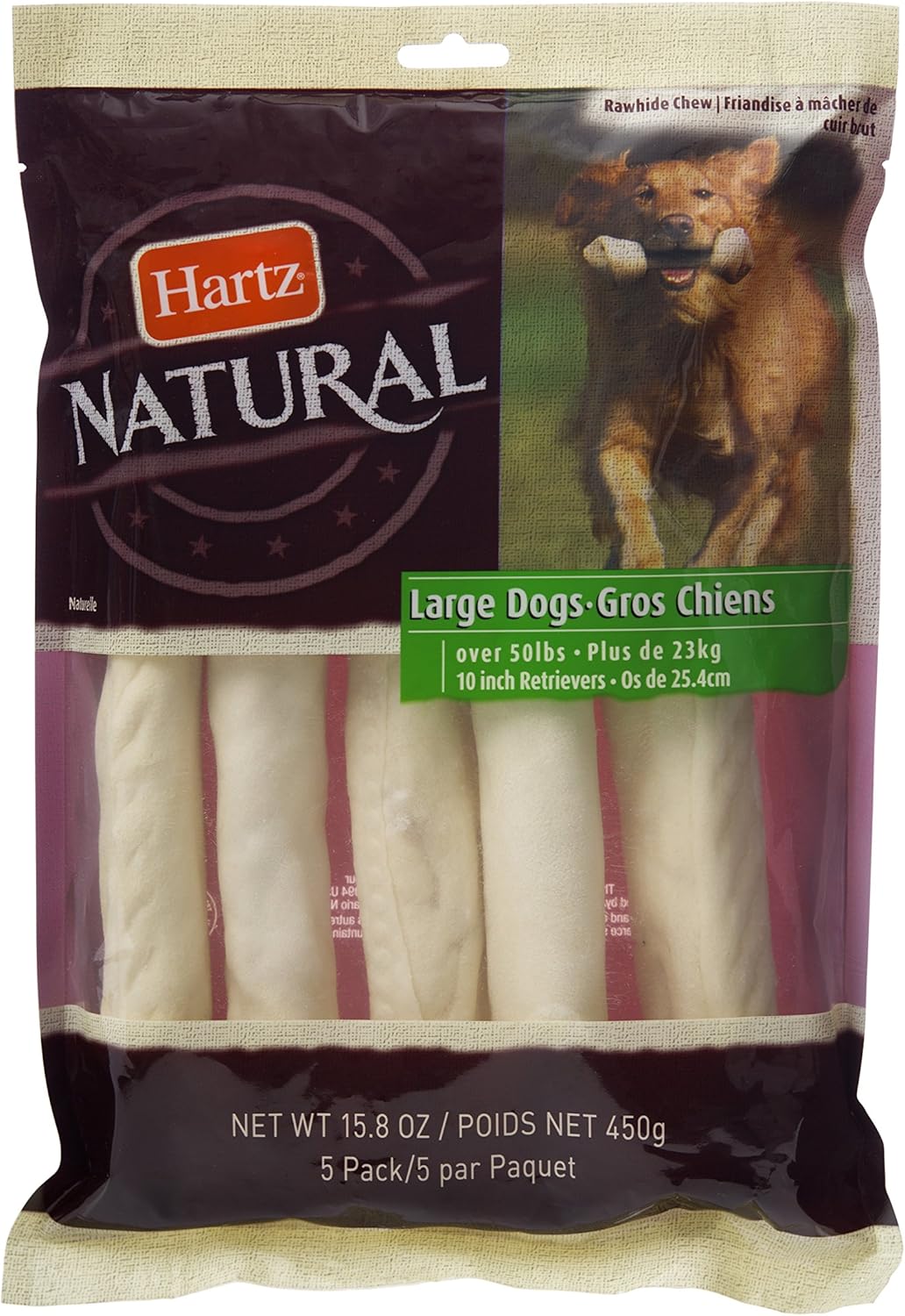 Hartz Natural 10-Inch Rawhide Retriever Roll Dog Chews - Large, 2 Pack