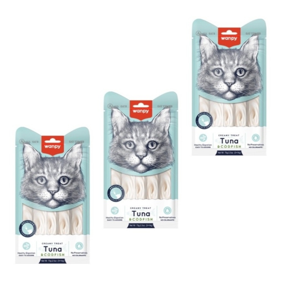 3 Packs WANPY LICKABLE TREAT  FOR CAT 14g * 5 pcs