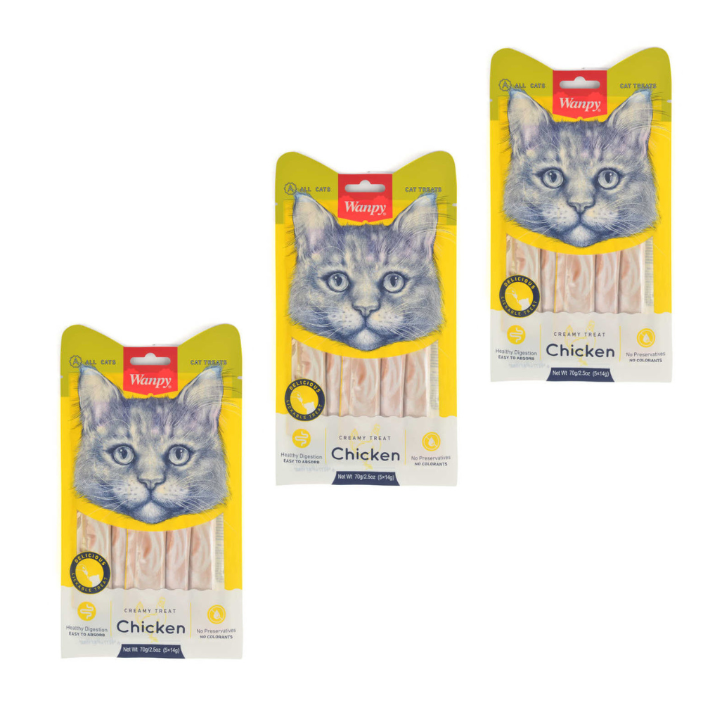 3 Packs WANPY LICKABLE TREAT  FOR CAT 14g * 5 pcs