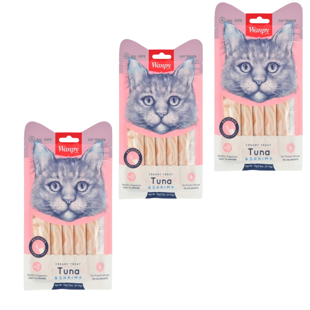 3 Packs WANPY LICKABLE TREAT  FOR CAT 14g * 5 pcs